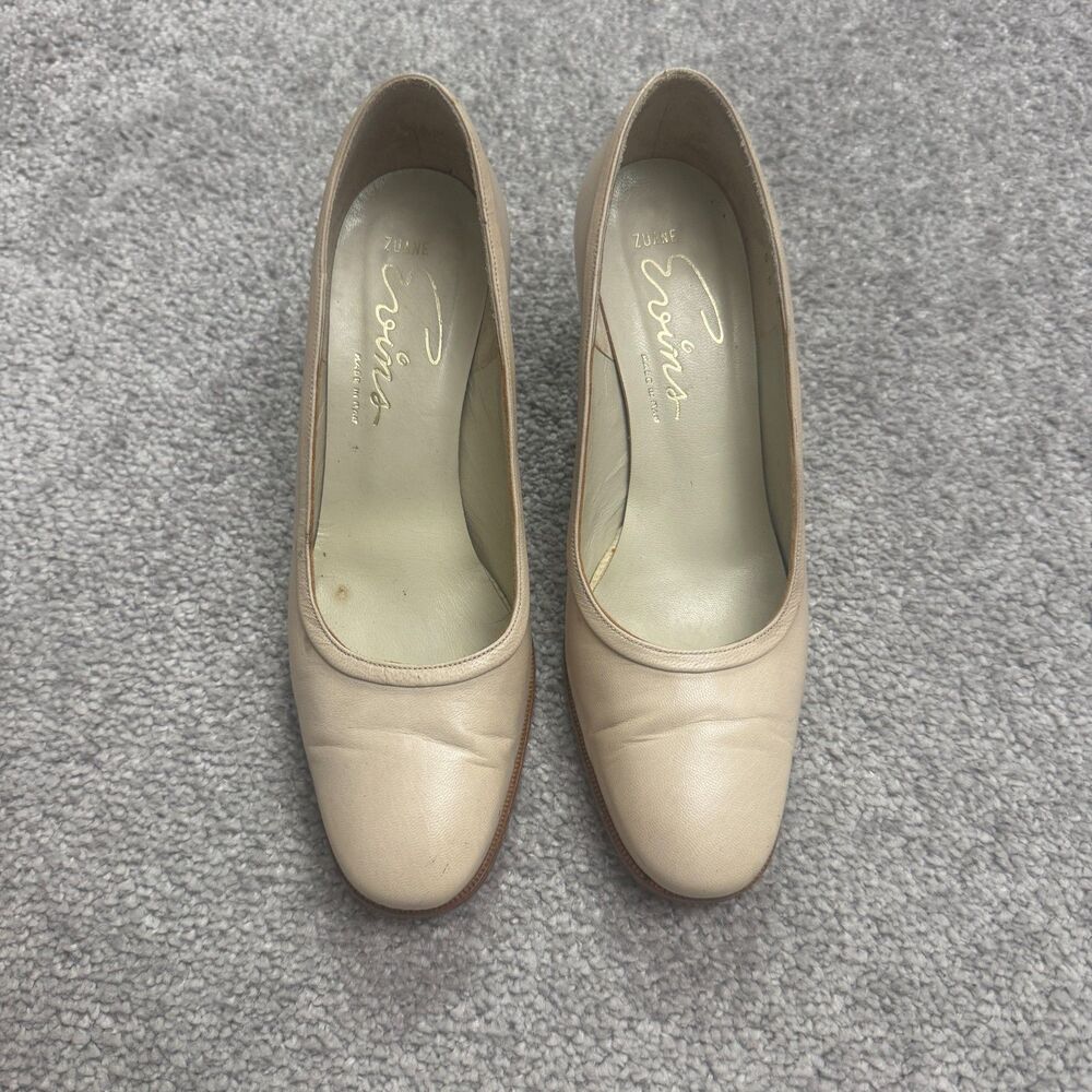 Ervins Zuane Vintage 70's Leather Stacked Block Heels Pumps Womens 5B Beige Work